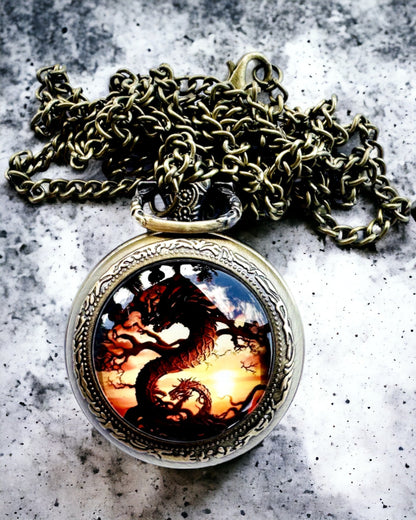 Pocket Watch "Dragon's Twilight" personalization with engraving