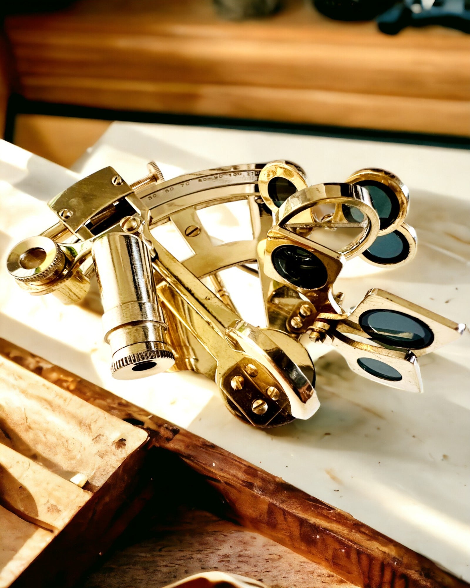 Artistic sextant in gold color - personalization option with engraving