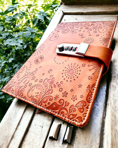 Exclusive Notebook, PU leather, A5 with Locking Mechanism - "Secret Journal", personalization with engraving