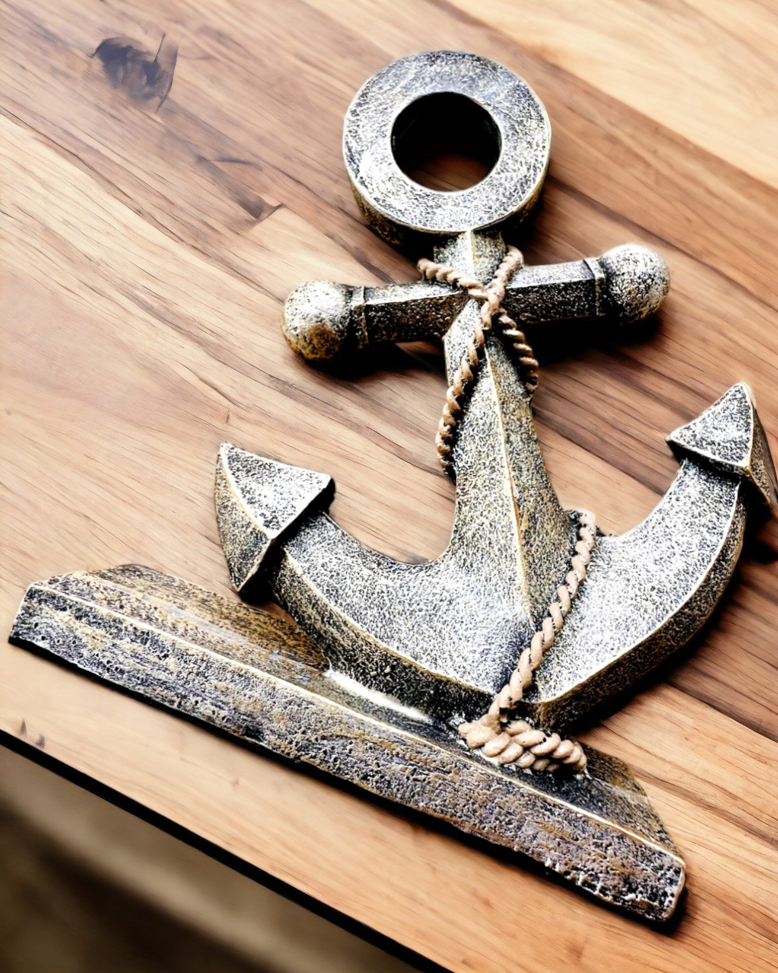 Rustic Resin Anchor Sculpture - "Sea Legend", anchor personalization with engraving