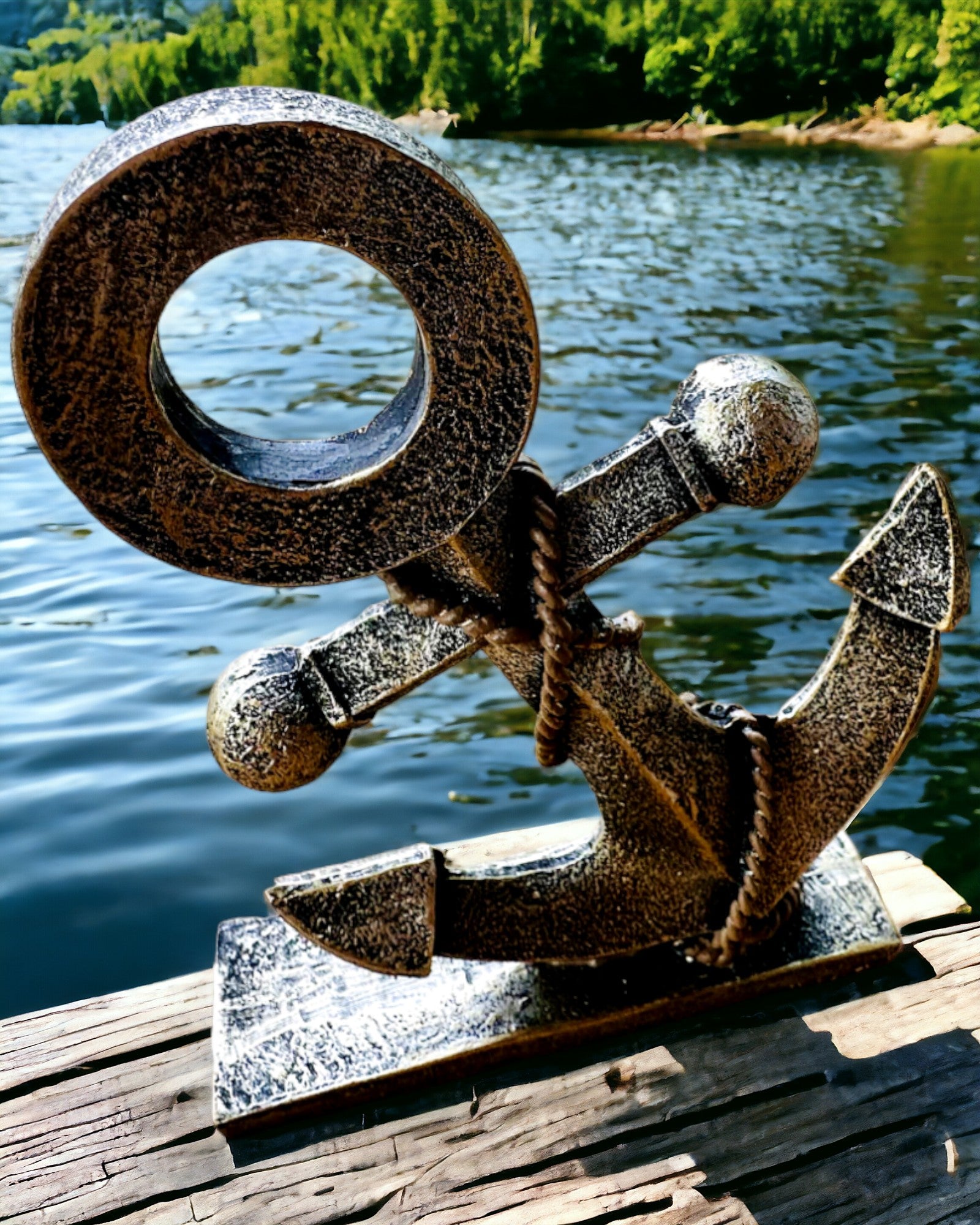 Rustic Resin Anchor Sculpture - "Sea Legend", anchor personalization with engraving