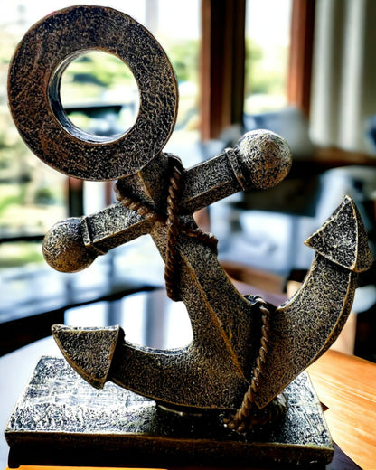 Rustic Resin Anchor Sculpture - "Sea Legend", anchor personalization with engraving