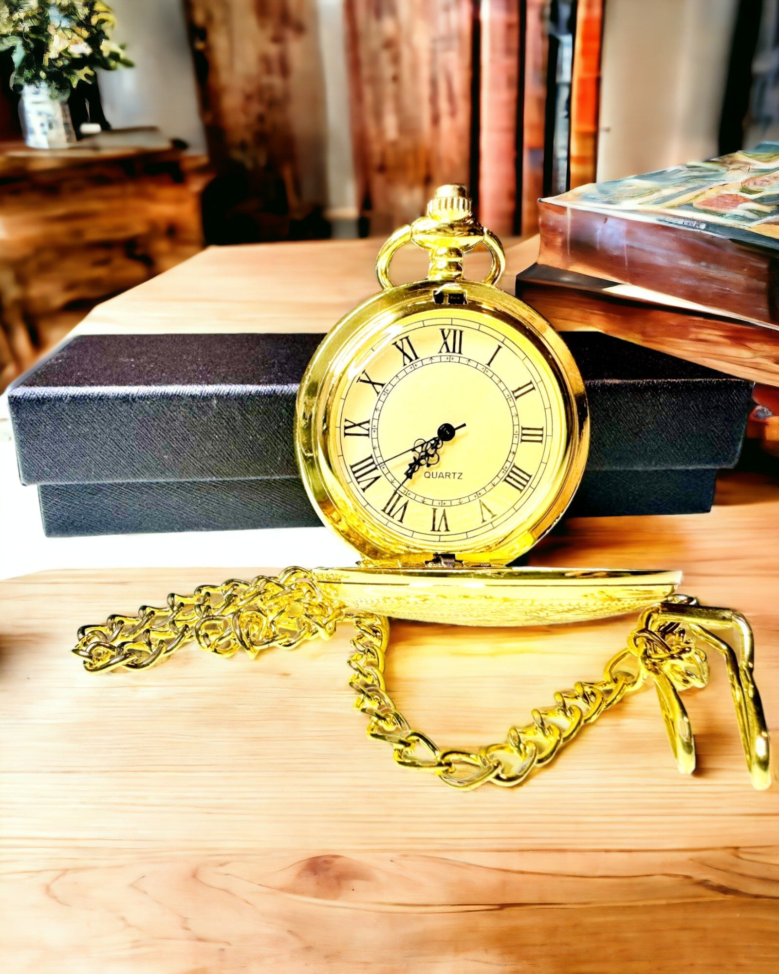 Golden Color Vintage Style Pocket Watch with Engravings – Elegant Men's Accessory, Perfect Gift Idea