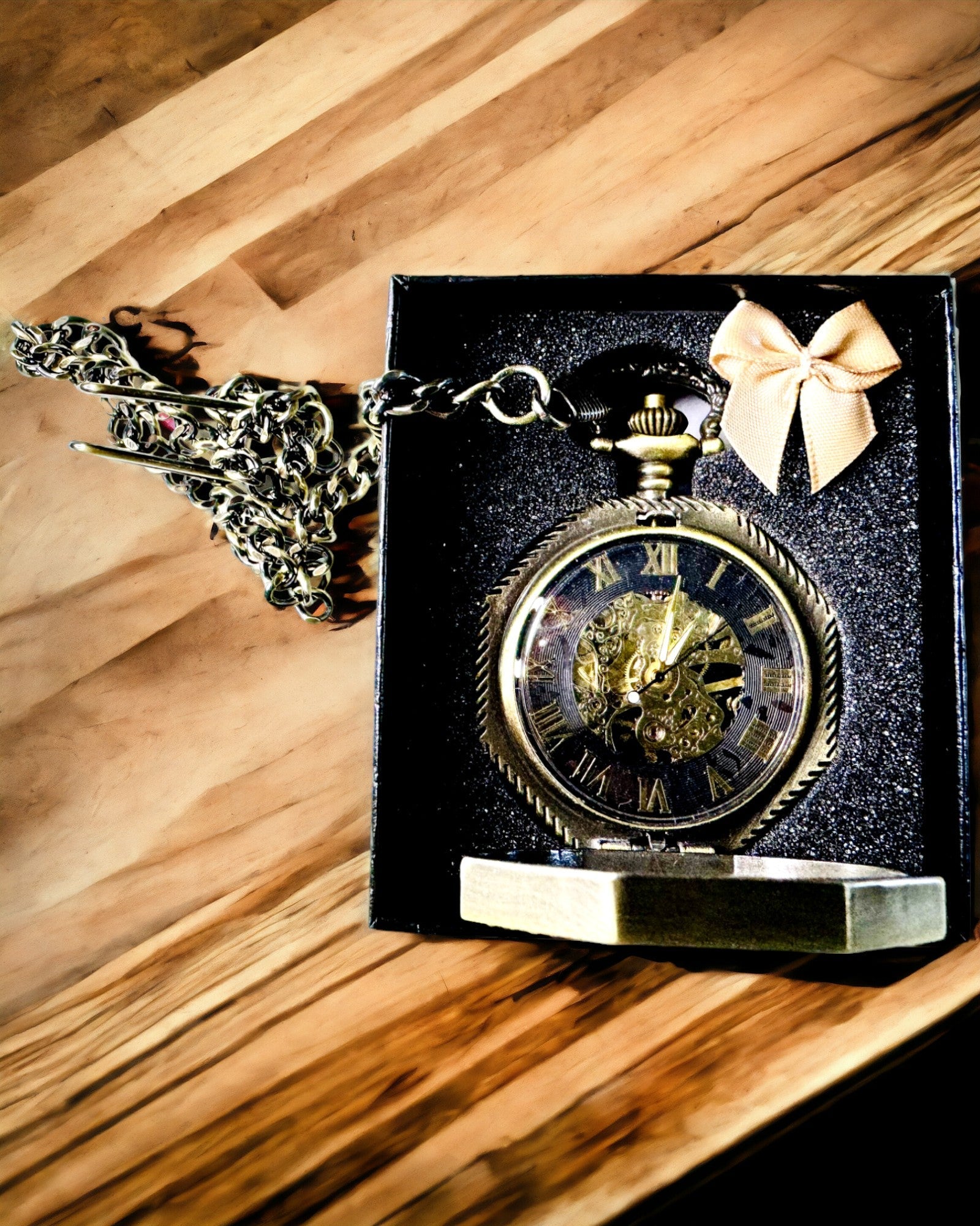 Classic Octagonal Brown Color Pocket Watch Mechanical in Steampunk Style - Timeless