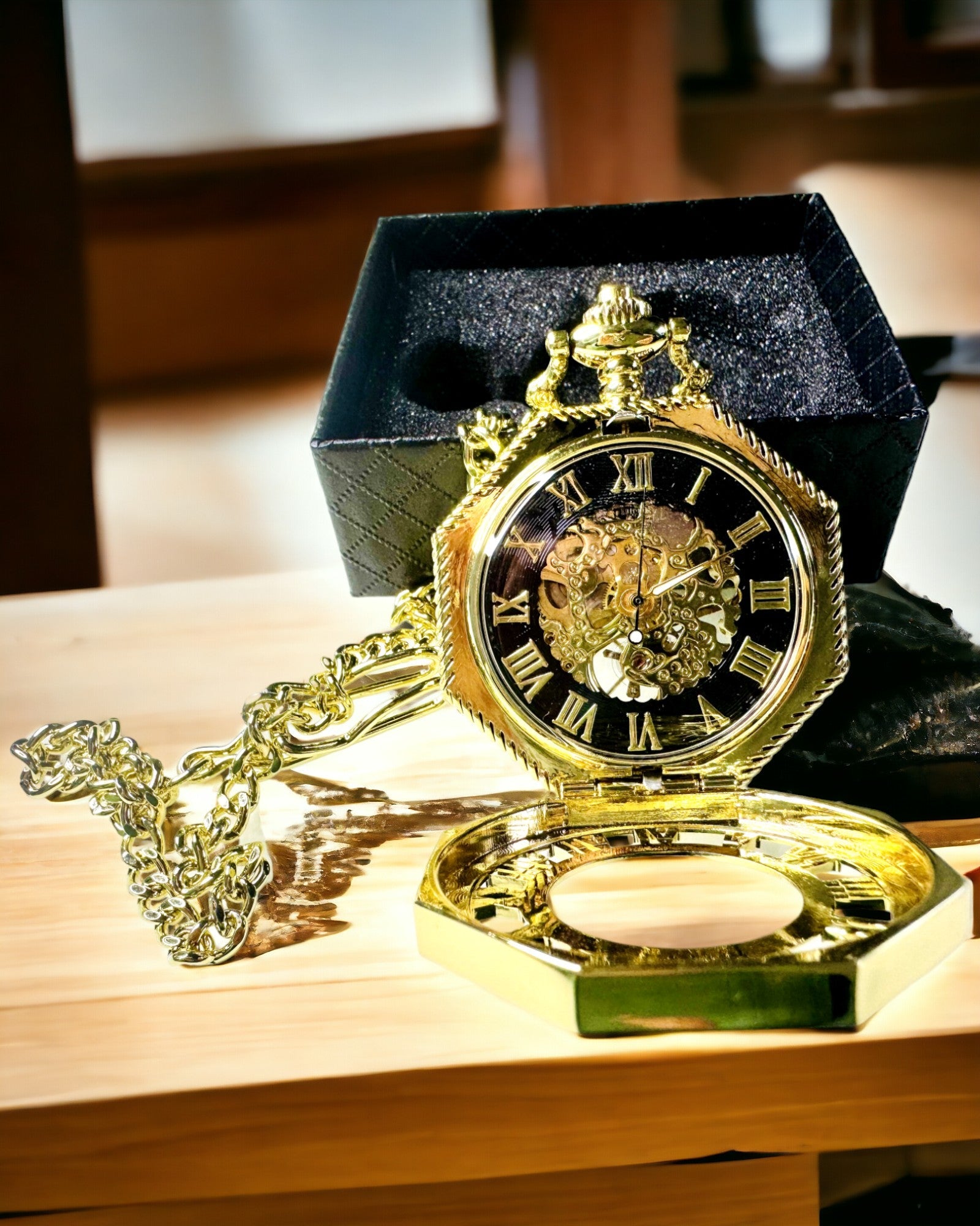 Exclusive Steampunk Style Pocket Watch with Visible Mechanism on the Dial - Classic Elegance