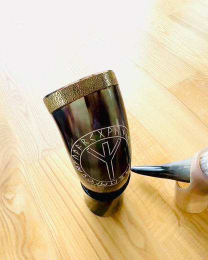 Horn Mug "Viking Valor" - Hand Engraved, Premium Quality - 4 variants to choose from