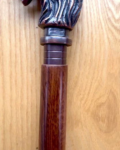 "Wolf Guardian" - Hand-Carved Walking Stick, Wooden, personalization option with engraving