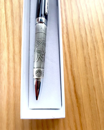 Elegant Pen "Masterful Harmony" with Engraving Option - Symbolic Motifs, Ancient Silver, personalization option for engraving as a gift