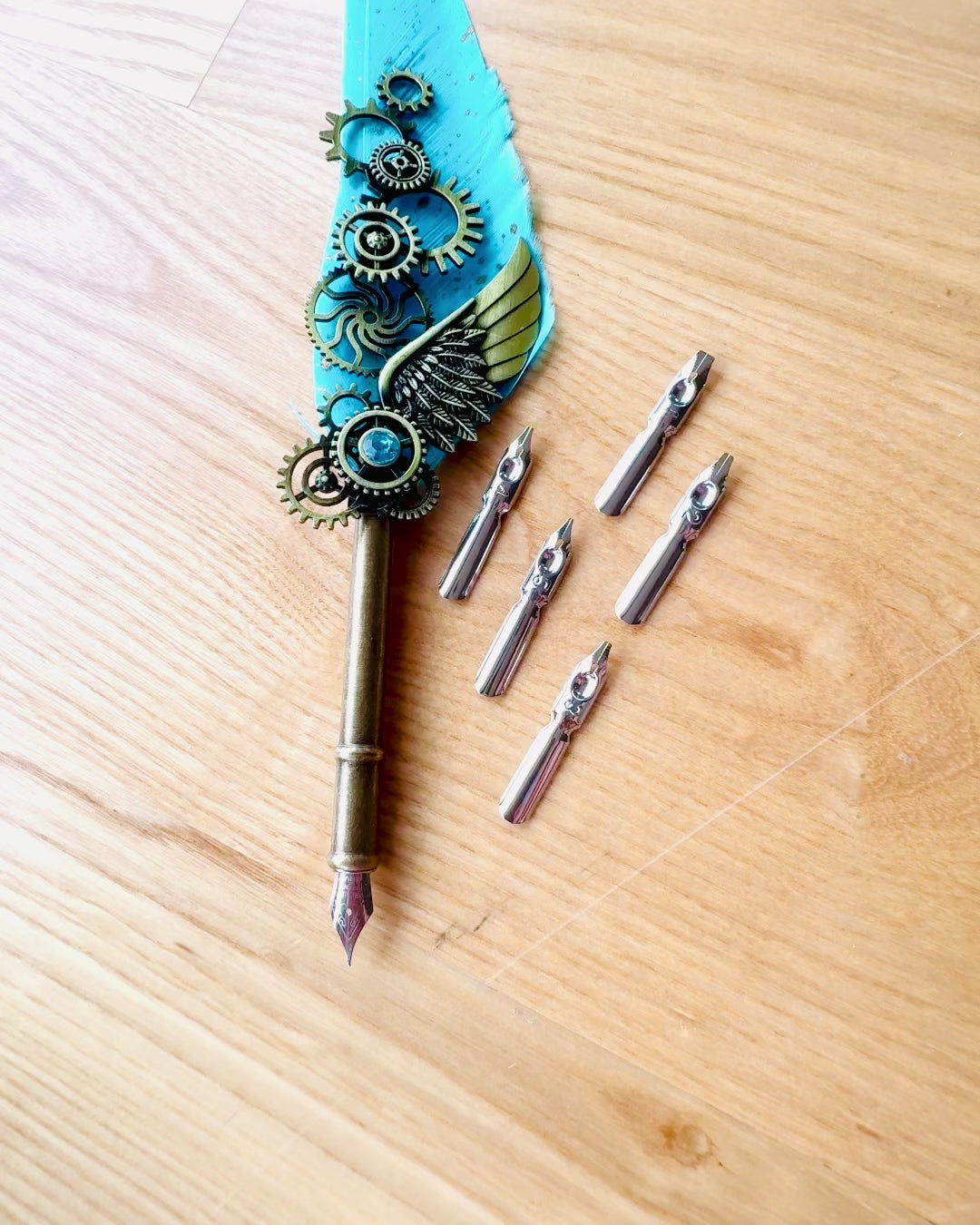 "Steampunk Elegance" Calligraphy Pen with Turkey Feather - Handcrafted 5 variants to choose from, personalization engraving for a gift