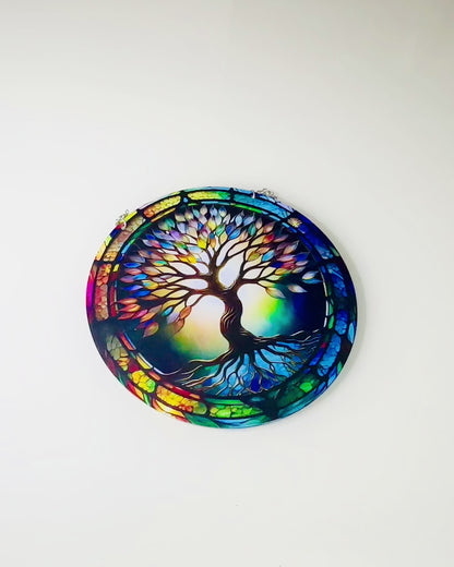 Prismatic Sun Pendant 'Tree of Life' - Colorful Window Decoration