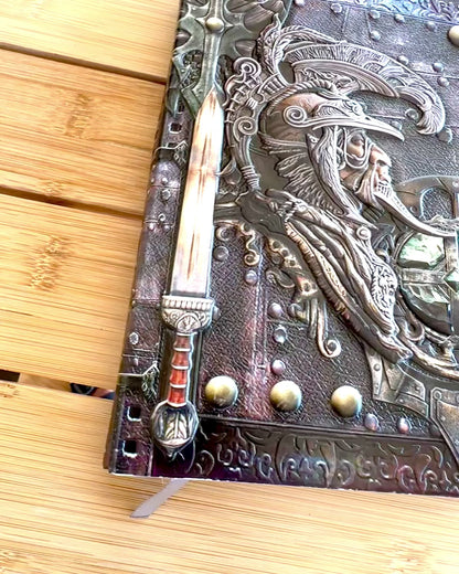 "Warrior's Chronicle - Knight Themed Notebook", notes with the option of personalizing with engraving for a gift