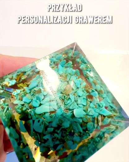 Orgonite Pyramid with Citrine and Turquoise – Chakra Energy Generator, Reiki Tool, Meditation Decoration