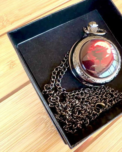 Pocket Watch "Night Rose", customizable engraving option for a gift